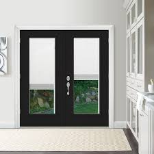 Jeld Wen 72 In X 80 In Black Painted Steel Left Hand Inswing Full Lite Glass Active Stationary Patio Door W Blinds