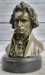 Original Ludwig Van Beethoven Bronze Bust Sculpture On Marble Base Signed  By Fisher 8lbs