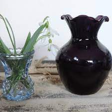 Black Amethyst Glass Ruffled Vase 4 5