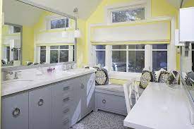 gray and yellow bathrooms