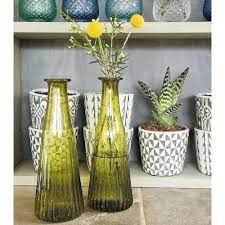 Skinny Recycled Glass Vase Ribbed Eco