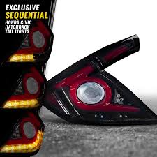 Opt7 Sequential Led Tail Light Lamps Smoked For 16 19 Honda Civic Hatchback With Oled