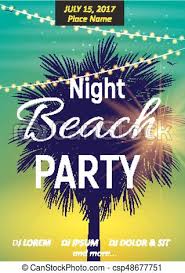 Summer Night Beach Party Poster Tropical Natural Background With Palm Vector Illustration