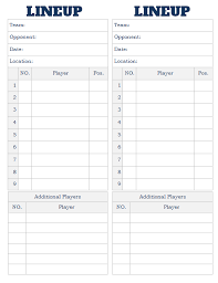 Baseball Lineup Card 2 Per Page Baseball Lineup Baseball