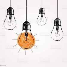 Vector Grunge Illustration With Hanging Light Bulbs And Place For Text Modern Hipster Sketch Style Unique Idea And Creative Thinking Concept Stock Illustration Download Image Now Istock