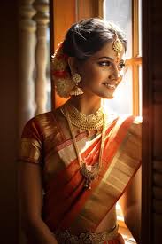 tamil bride beside a window sunlight