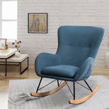 Rocking Chair Blue Linen Fabric Amchair