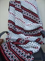 Fair Isle Crochet Afghan Blanket Maroon Black And White