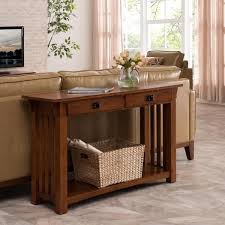 Leick Furniture Mission Console Table With Drawers And Shelf Oak