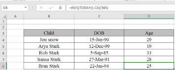 calculate age from date of birth in excel