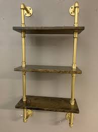 Wall Shelf Gold Pipe Painted Wood Pipe