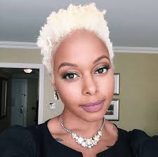 You can choose darker blondes that are closer to a brown shade, or go as pale as the icy cold platinum blonde. Chrisette Michele Dyes Her Afro Platinum Blonde Platinum Blonde Hair Natural Hair Styles Short Natural Hair Styles