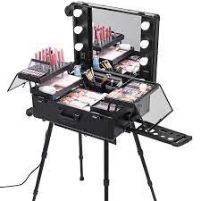 lighted rolling makeup train case