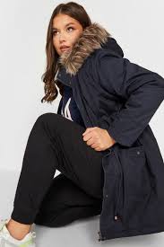 Navy Blue Faux Fur Lined Hooded Parka