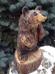 Chainsaw Carved Bear Cub Catalpa Wood