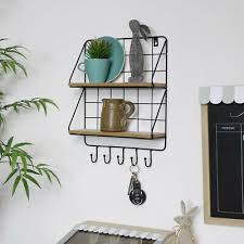 black wire metal wall shelves hook