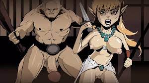Naked dungeos & dragons fantasy elf girl running from big dicked cave troll  in hentai cartoon style. watch online