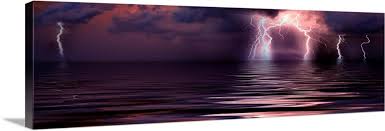 Lightning Over The Sea Wall Art Canvas