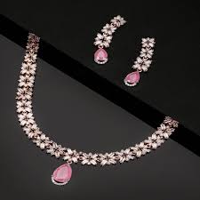 cz studded pink stone jewellery set