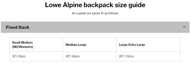 Lowe Alpine Size Guide