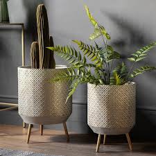 Set Of 2 Metal Planters Gold Coloured