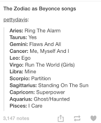What Beyonce Zodiac Song Are You Im I Care Beyonce