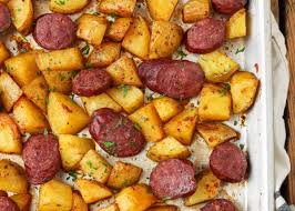 roasted potatoes and kielbasa