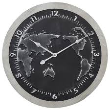 silver map metal wall clock