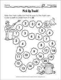 Pick Up Trash Ordering Numbers 1 20 Printable Skills Sheets