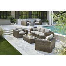 Home Decorators Collection Kings Ridge Stationary Metal Outdoor Lounge Chair With Grey Cushions