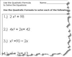 equations quadratic formula worksheets