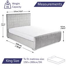 Grey Fabric King Size Bed With Large