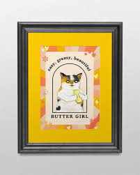 Easy Greasy Beautiful Butter Girl Cat Art Print Funny Cover - Etsy Israel