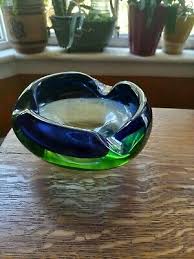 Murano Heavy Art Glass Ashtray Cobalt