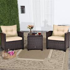 costway 3pcs patio rattan furniture set