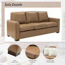 Artful Living Design Gonsaga 84 In Square Arm 3 Seater Leather Square Sofa In Camel