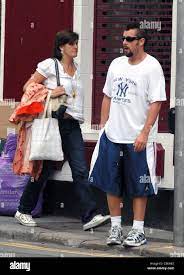Adam Sandler out and about dressed in huge blue shorts and an oversized New  York Yankees T-shirt Dublin, Ireland - 31.07.08 Stock Photo - Alamy