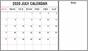 Download July 2020 Calendar Printable Templates Pdf Excel
