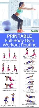 printable gym routine full body gym workout routine at home workouts