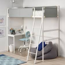 It's really cool and space saving with bed, desk and sofa in one piece of furniture! Vitval Loft Bed Frame With Desk Top White Light Gray Twin Ikea