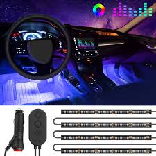 Govee One Line Interior Car Lights Rgb Multicolor Music Car Led Strip Light Waterproof Underdash Lighting Kits With Sound Active Function And Simple Control 4pcs 48 Led 12v Car Charger Included