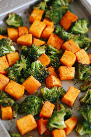 Spoon potato mixture over lettuce; Perfectly Roasted Broccoli Sweet Potatoes Eat Yourself Skinny