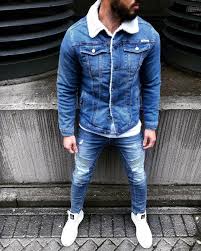 Check out our mens denim jacket selection for the very best in unique or custom, handmade pieces from our clothing shops. Blue Woolen Collar Jeans Jacket B324 Streetwear Mens Jean Jacket Sneakerjeans