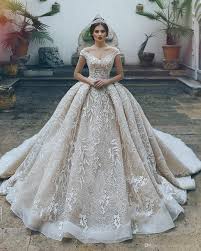 Said Mhamad Off The Shoulder Full Lace Applique Wedding Dresses Ruffle Short Sleeve Sweep Train Bridals Gown Free Ship Princess Wedding Dress Silver