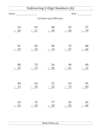 Take a look at our double digit subtraction worksheets to help your child learn and practice their subtraction skills with regrouping. 2 Digit Minus 2 Digit Subtraction A