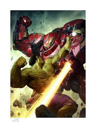 hulk vs hulkbuster fine art print by
