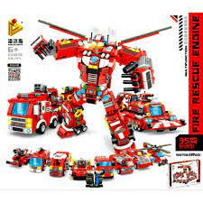 Đồ chơi lego xếp hình bộ 8 xe cứu hỏa 633028 lego máy bay,ô tô,robot biến  hình 836 khối