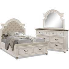 For something timeless and beautiful, opt for beds with detailed wood grain. Mayfair 5 Piece Upholstered Storage Bedroom Set With Dresser And Mirror Value City Furniture