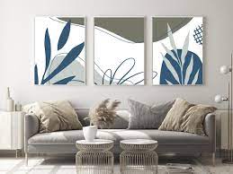 Prints Boho Wall Art Blue Grey Abstract