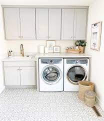 gray and white laundry room makeover